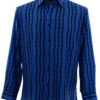 Bassiri Long Sleeve Camp Shirt - Royal Blue & Black Wavy Line Design