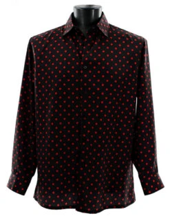 Bassiri Red Polka Dot On Black Long Sleeve Camp Shirt