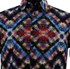 Bassiri Short Sleeve Camp Shirt - Black With Red Diamond Abstract -Suit Discount Store BSI SS 1026 2 68378.1683820051