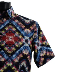 Bassiri Short Sleeve Camp Shirt - Black With Red Diamond Abstract -Suit Discount Store BSI SS 1026 4 10006.1683820050