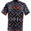Bassiri Short Sleeve Camp Shirt - Black With Red Diamond Abstract