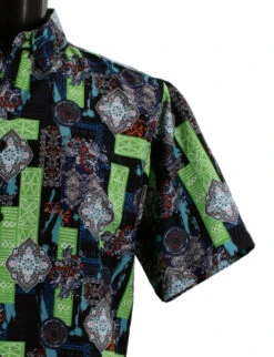 Bassiri Short Sleeve Camp Shirt - Black & Green Baroque Design -Suit Discount Store BSI SS 1029 3 97910.1683821367