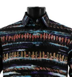 Bassiri Short Sleeve Camp Shirt - Black With Multi-Color Paint Marks -Suit Discount Store BSI SS 1031 2 69361.1683823279