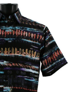 Bassiri Short Sleeve Camp Shirt - Black With Multi-Color Paint Marks -Suit Discount Store BSI SS 1031 3 85040.1683823279