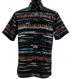 Bassiri Short Sleeve Camp Shirt - Black With Multi-Color Paint Marks