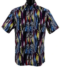 Bassiri Short Sleeve Camp Shirt - Abstract Blue Jungle Pattern