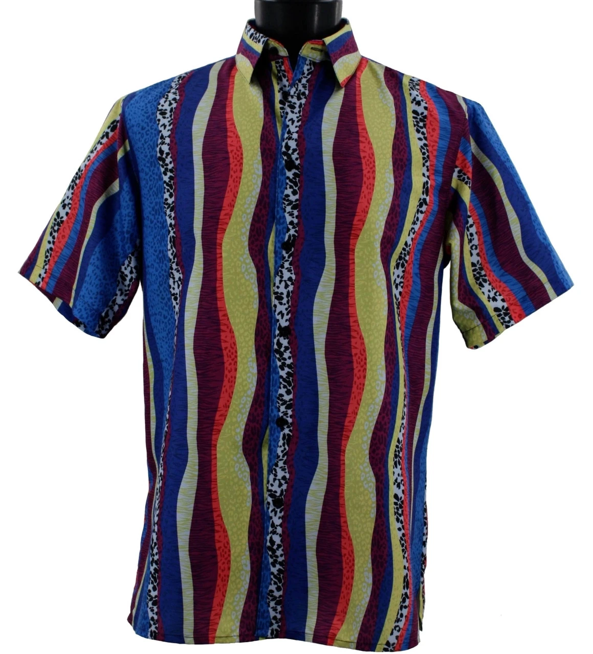 Bassiri Short Sleeve Camp Shirt - Blue Fancy Streamer Design 1 Bassiri Short Sleeve Camp Shirt - Blue Fancy Streamer Design