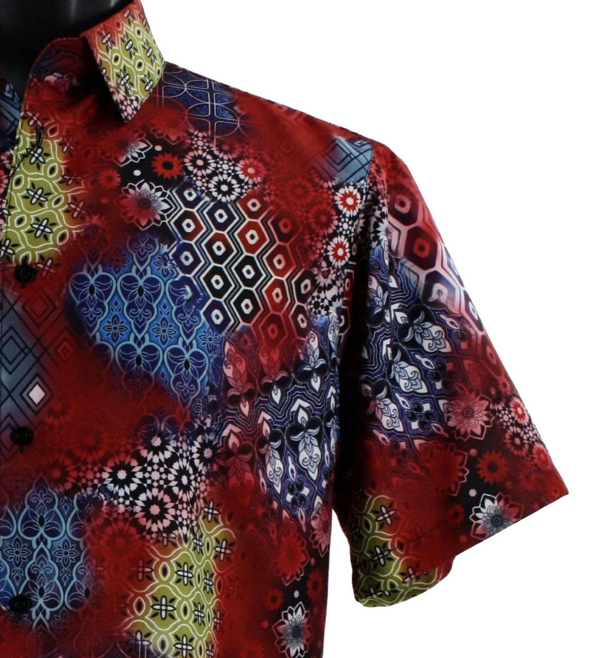 Bassiri Short Sleeve Camp Shirt - Red Floral Collage Design 2 Bassiri Short Sleeve Camp Shirt - Red Floral Collage Design - Image 2