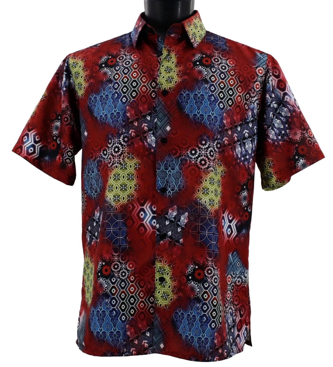 Bassiri Short Sleeve Camp Shirt - Red Floral Collage Design 1 Bassiri Short Sleeve Camp Shirt - Red Floral Collage Design