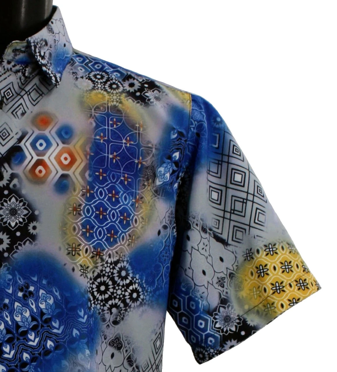Bassiri Short Sleeve Camp Shirt - Blue Floral Collage Design 2 Bassiri Short Sleeve Camp Shirt - Blue Floral Collage Design - Image 2