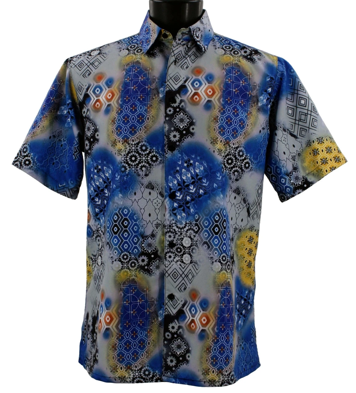 Bassiri Short Sleeve Camp Shirt - Blue Floral Collage Design 1 Bassiri Short Sleeve Camp Shirt - Blue Floral Collage Design