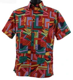 Bassiri Short Sleeve Camp Shirt - Modernism Red Mix