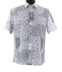 Bassiri White & Black Circle Pattern Short Sleeve Camp Shirt