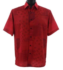 Bassiri Red & Black Circle Pattern Short Sleeve Camp Shirt