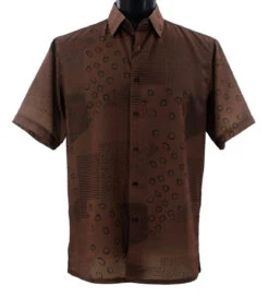 Bassiri Brown & Black Circle Pattern Short Sleeve Camp Shirt
