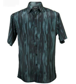 Bassiri Dark Green Abstract Botanical Design Short Sleeve Camp Shirt