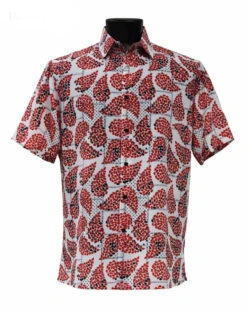 Bassiri Short Sleeve Camp Shirt - Red Fancy Paisley Design