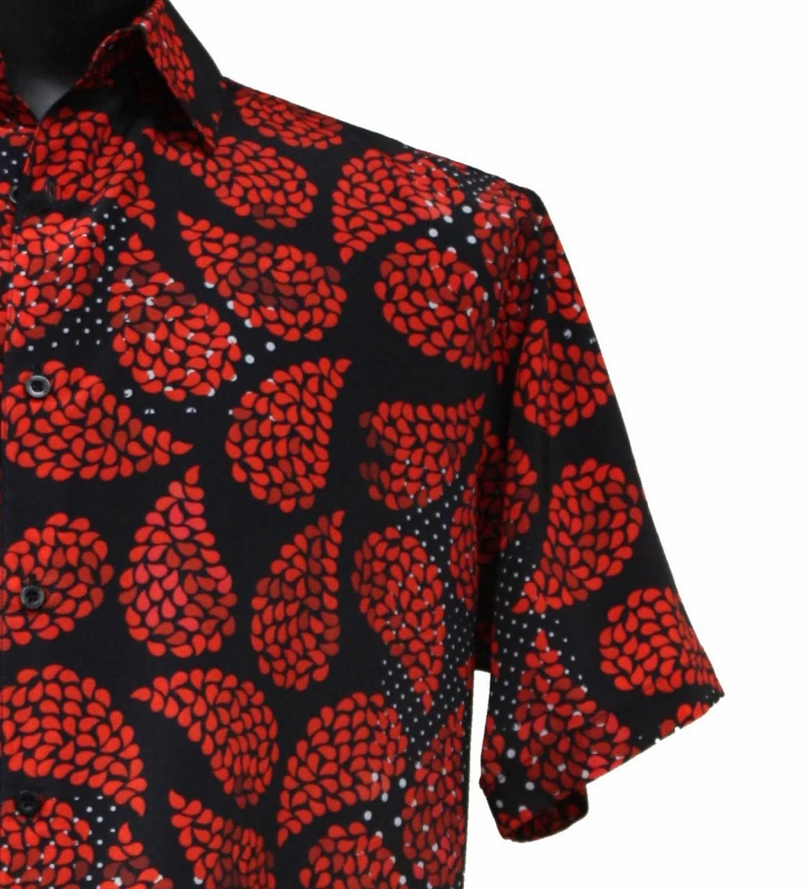 Bassiri Short Sleeve Camp Shirt - Black & Red Fancy Paisley Design 2 Bassiri Short Sleeve Camp Shirt - Black & Red Fancy Paisley Design - Image 2