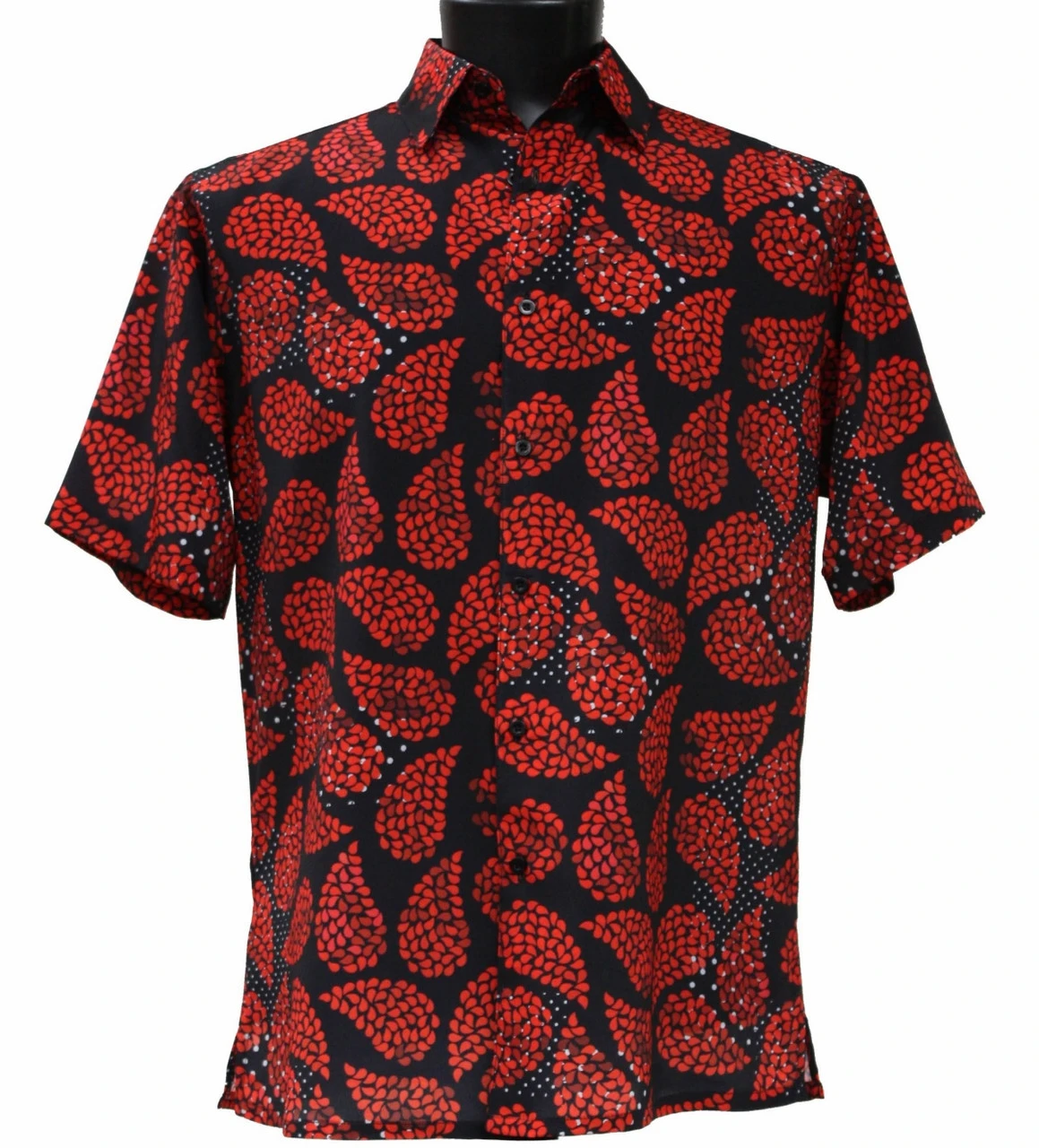 Bassiri Short Sleeve Camp Shirt - Black & Red Fancy Paisley Design 1 Bassiri Short Sleeve Camp Shirt - Black & Red Fancy Paisley Design