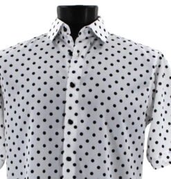 Bassiri Short Sleeve Camp Shirt - Black Dots On White -Suit Discount Store BSI SS 64881 2 19821.1683825520