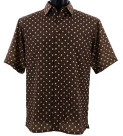 Bassiri Short Sleeve Camp Shirt - Cream Dots On Brown