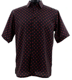 Bassiri Short Sleeve Camp Shirt - Red Dots On Black