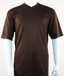 Bassiri Short Sleeve V-Neck Ribbed Jersey Knit Tee - Brown