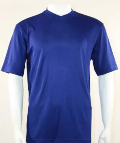 Bassiri Short Sleeve V-Neck Ribbed Jersey Knit Tee - Midnight Blue