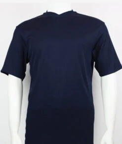 Bassiri Short Sleeve V-Neck Ribbed Jersey Knit Tee - Navy Blue