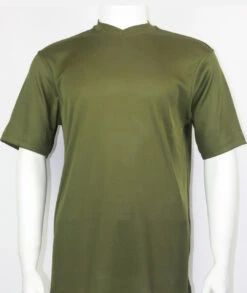 Bassiri Short Sleeve V-Neck Ribbed Jersey Knit Tee - Olive