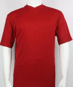Bassiri Short Sleeve V-Neck Ribbed Jersey Knit Tee - Red