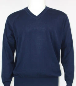 Bassiri V-Neck Silk Knit Long Sleeve Sweater - Navy