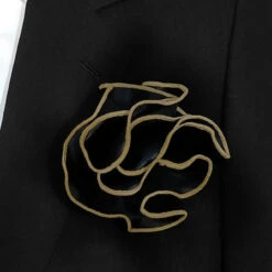 Antonio Ricci 2-in-1 Pouf Round Pocket Square - Dark Gold Trim On Black