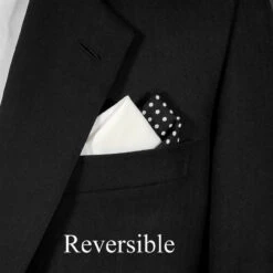 Two-Tone Black Polka Dots With White 100% Cotton Pre-Folded Pocket Square Insert -Suit Discount Store Black Dots White 4 43184.1676398696