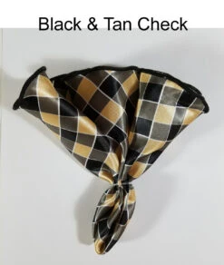 Antonio Ricci 2-in-1 Pouf Round Pocket Square - Black & Tan Check -Suit Discount Store Black Tan Check4 ebay 20817.1651353724