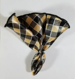 Antonio Ricci 2-in-1 Pouf Round Pocket Square - Black & Tan Check -Suit Discount Store Black Tan Check4 98876.1651353733