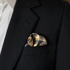 Antonio Ricci 2-in-1 Pouf Round Pocket Square - Black & Tan Check -Suit Discount Store Black Tan Check5 24664.1651698366