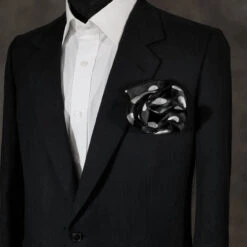 Antonio Ricci 2-in-1 Pouf Round Pocket Square - White On Black Multi-Size Dots -Suit Discount Store Black WhiteMultiDots 93667.1656625485