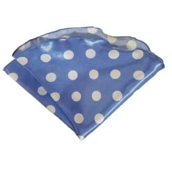 Antonio Ricci 2-in-1 Pouf Round Pocket Square - Blue With White Polka Dots -Suit Discount Store Blue PolkaDot 3 19629.1656621632