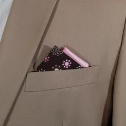 100% Cotton Pre-Folded Pocket Square Handkerchief Insert - Mod Brown & Pink