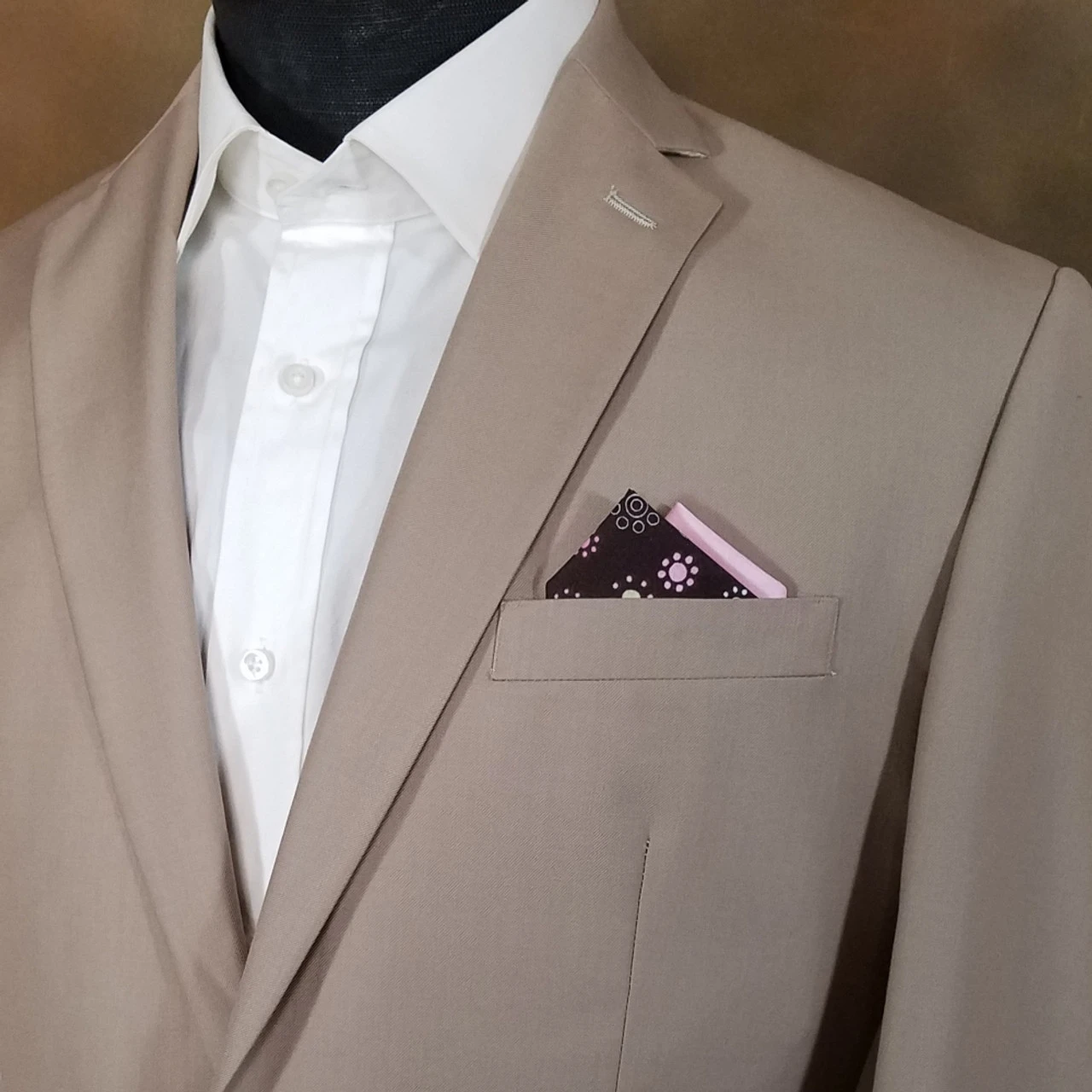 100% Cotton Pre-Folded Pocket Square Handkerchief Insert - Mod Brown & Pink 2 100% Cotton Pre-Folded Pocket Square Handkerchief Insert - Mod Brown & Pink - Image 2