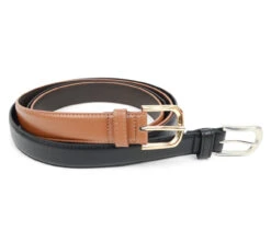 2 Belts - Genuine Leather Black & Cognac Dress Belts