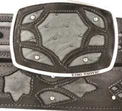 King Exotic Genuine Ostrich Quill Cut-Out Design Western Belt - Faded Grey
