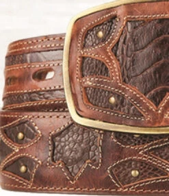 King Exotic Genuine Ostrich Leg Cut-Out Design Western Belt - Faded Brown