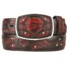 King Exotic Genuine Ostrich Leg Cut-Out Design Western Belt - Black Cherry