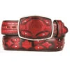 King Exotic Genuine Ostrich Leg Cut-Out Design Western Belt - Faded Red