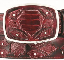 King Exotic Genuine Ostrich Leg Cut-Out Design Western Belt - Faded Burgundy