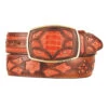 King Exotic Genuine Ostrich Leg Cut-Out Design Western Belt - Faded Cognac