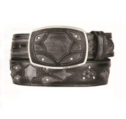 King Exotic Genuine EEL Cut-Out Design Western Belt - Faded Grey