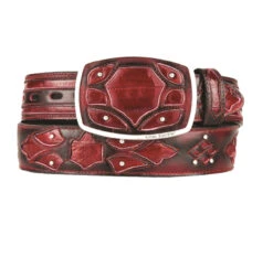 King Exotic Genuine EEL Cut-Out Design Western Belt - Faded Burgundy